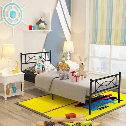 Twin Platform Bed Frame with Headboard, Black