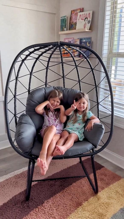 YITAHOME Egg Chair with Stand Outdoor Indoor Egg Lounge Chair with Cushion Wicker Chair PE Rattan Chair Included for Patio, Garden, Backyard, Porch, Gray