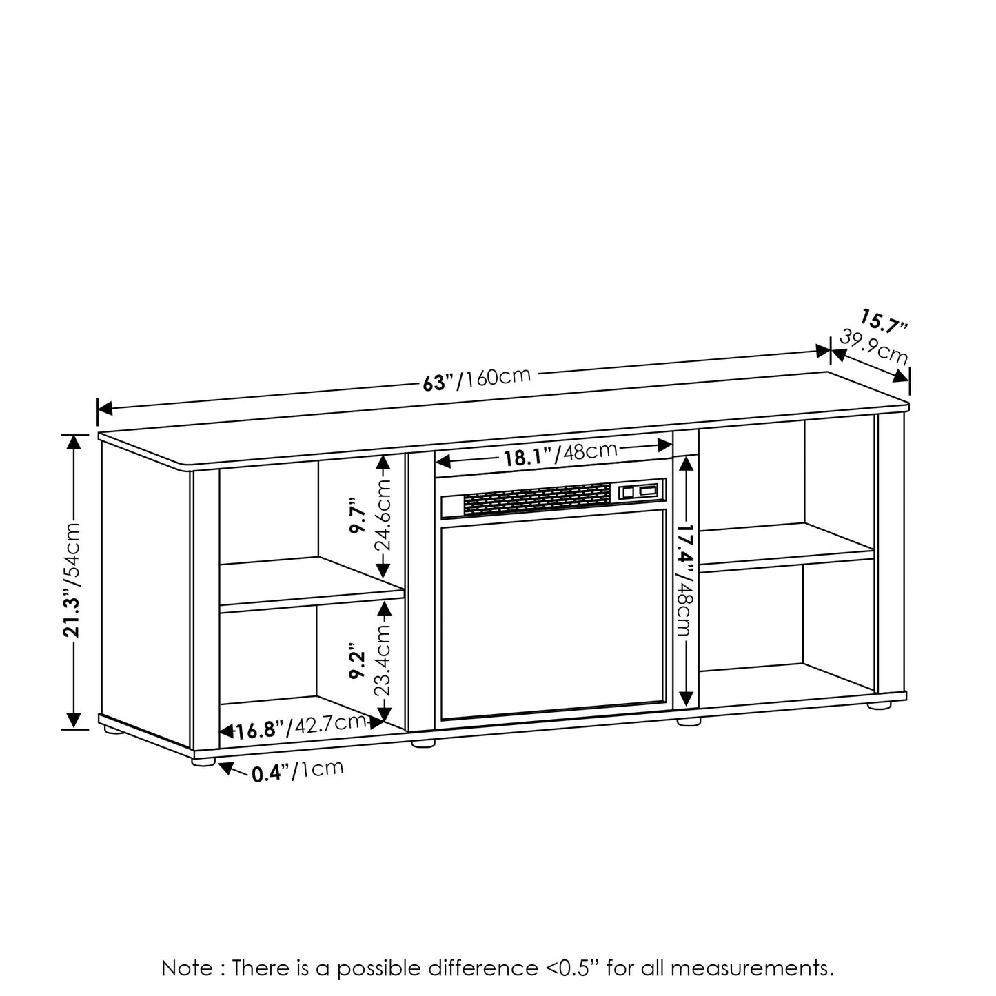 Furinno 70 Inch TV Stand with Fireplace