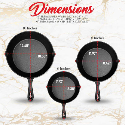 3-Piece NutriChef Cast Iron Skillet Set