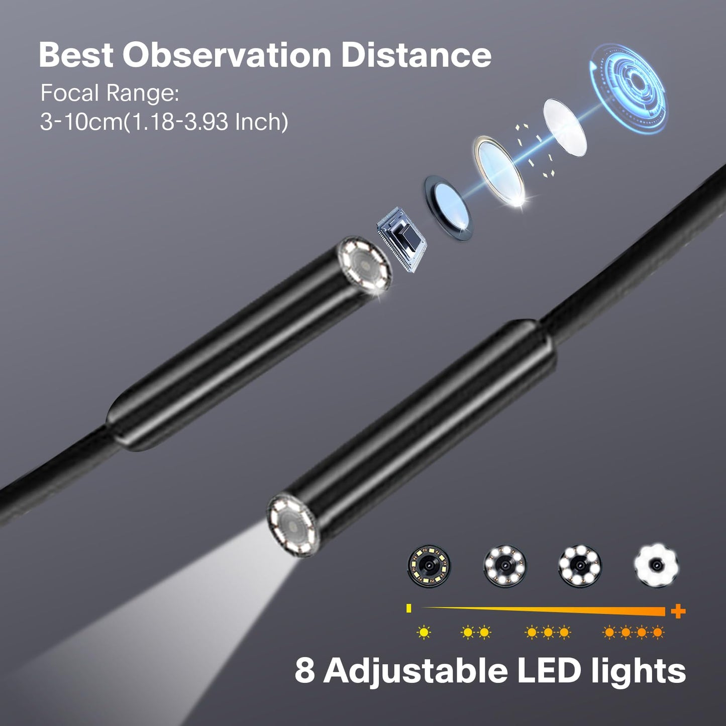 Endoscope Camera with Light Borescope 2K HD Digital Inspection Camera 32GB Card 8 LED Lights 16.5FT Snake Camera Helpful Tool for Pipes and Hard-to-Reach Areas