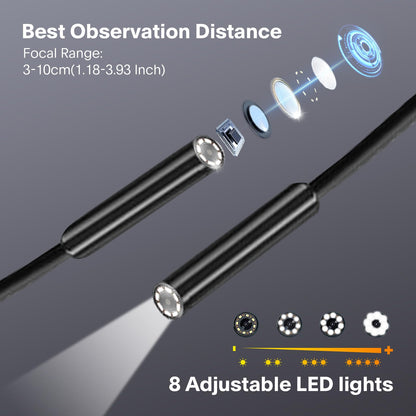 Endoscope Camera with Light Borescope 2K HD Digital Inspection Camera 32GB Card 8 LED Lights 16.5FT Snake Camera Helpful Tool for Pipes and Hard-to-Reach Areas