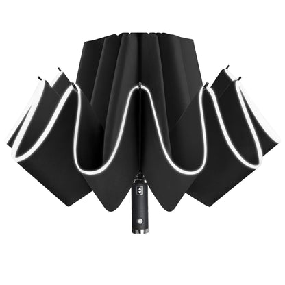 Lejorain Folding Reverse LED Umbrella - Upside Down Reflective Umbrella Compact Inverted Travel Windproof Umbrella Auto Open Close for Rain