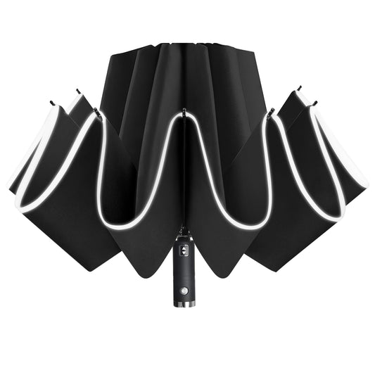 Lejorain Folding Reverse LED Umbrella - Upside Down Reflective Umbrella Compact Inverted Travel Windproof Umbrella Auto Open Close for Rain