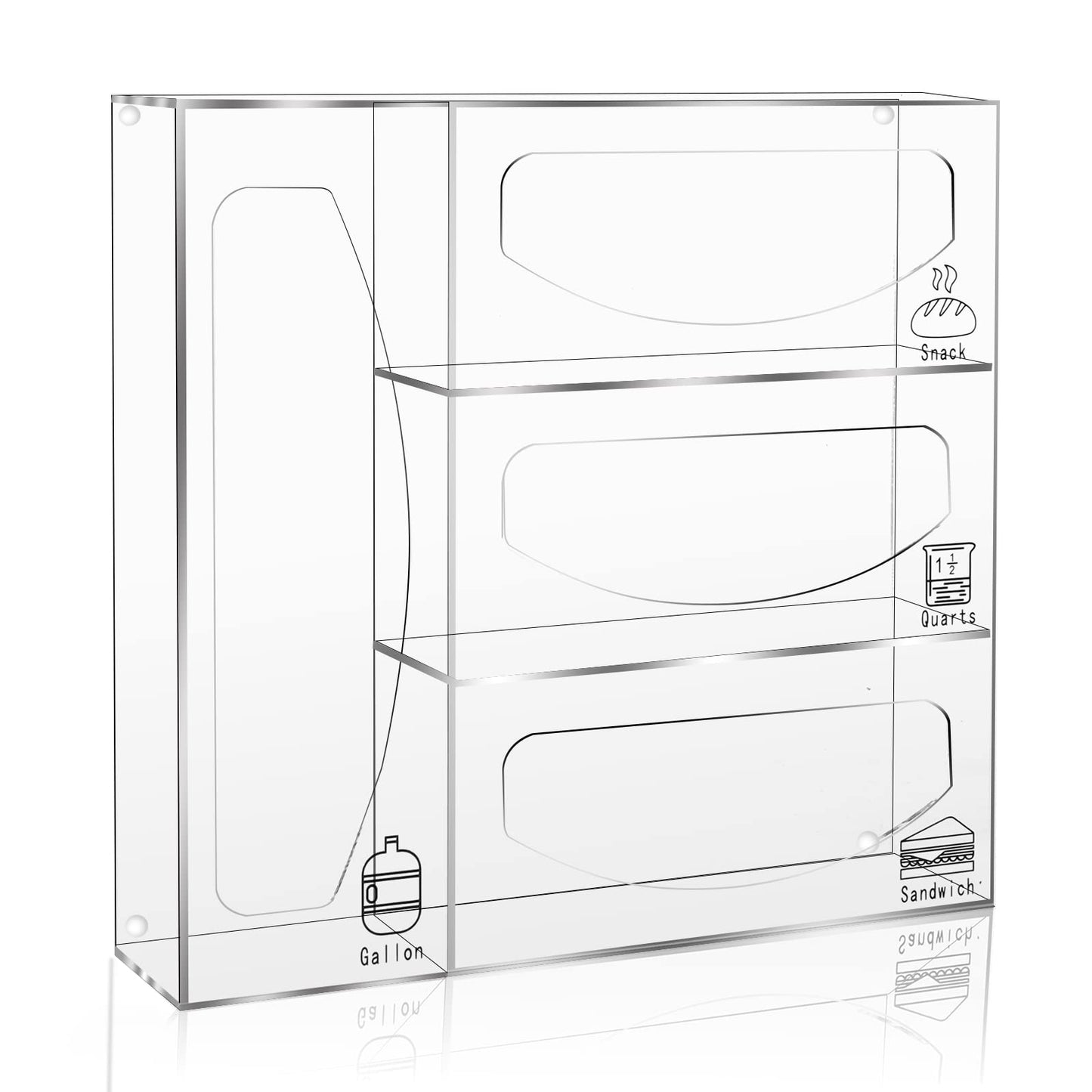 VANKVIN Ziplock Bag Storage Organizer Holders Acrylic Food Plastic Baggie Dispenser Applicable Kitchen Drawer and Pantry Compatible With Ziploc ,Sandwich, Glad,Gallon ,Snack ,Quart Size Bag