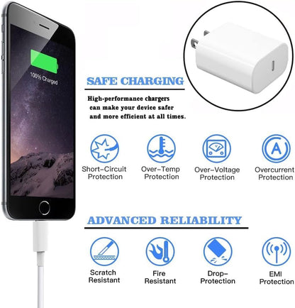 20W USB C Fast Charger 10 FT [MFi Certified] Compatible with iPhone 14 13 12 11 XS XR X 8 iPad, 3 Pack PD Wall Charger Block with 10FT Long Type C Lightning Cable (White)