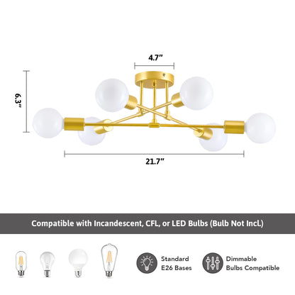 6-Light VONLUCE Flush Mount Ceiling Light Fixture