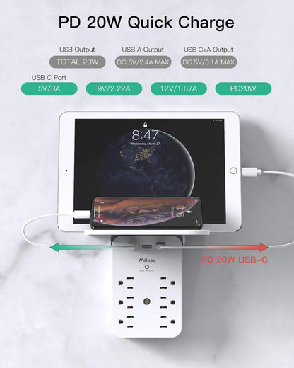 Wall Outlet Extender with USB-C and Surge Protection