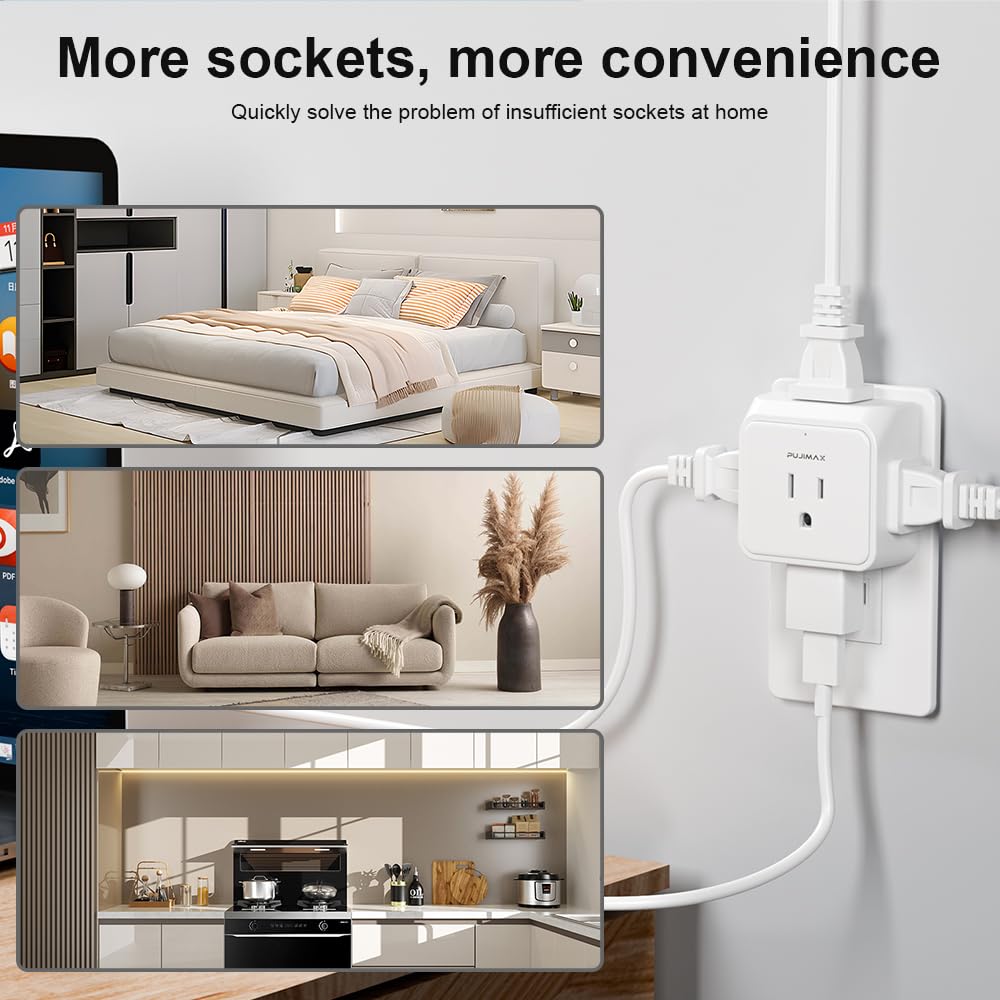 Multi Plug Outlet Extender,Portable Travel Adapter with 5 Outlet Splitter Wall Outlet for Office and Home Appliance ect