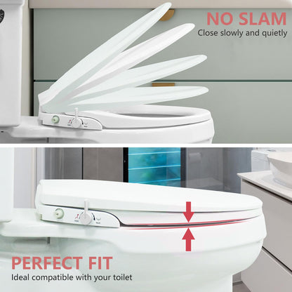 Bidet Seat, Non-Electric Bidet Toilet Seat Swash seat with Adjustable Ambient Water and Dual Nozzle System for Bathroom Airbnb, Easy Installation, Fit for Elongated Toilet, White Bidet Attachment