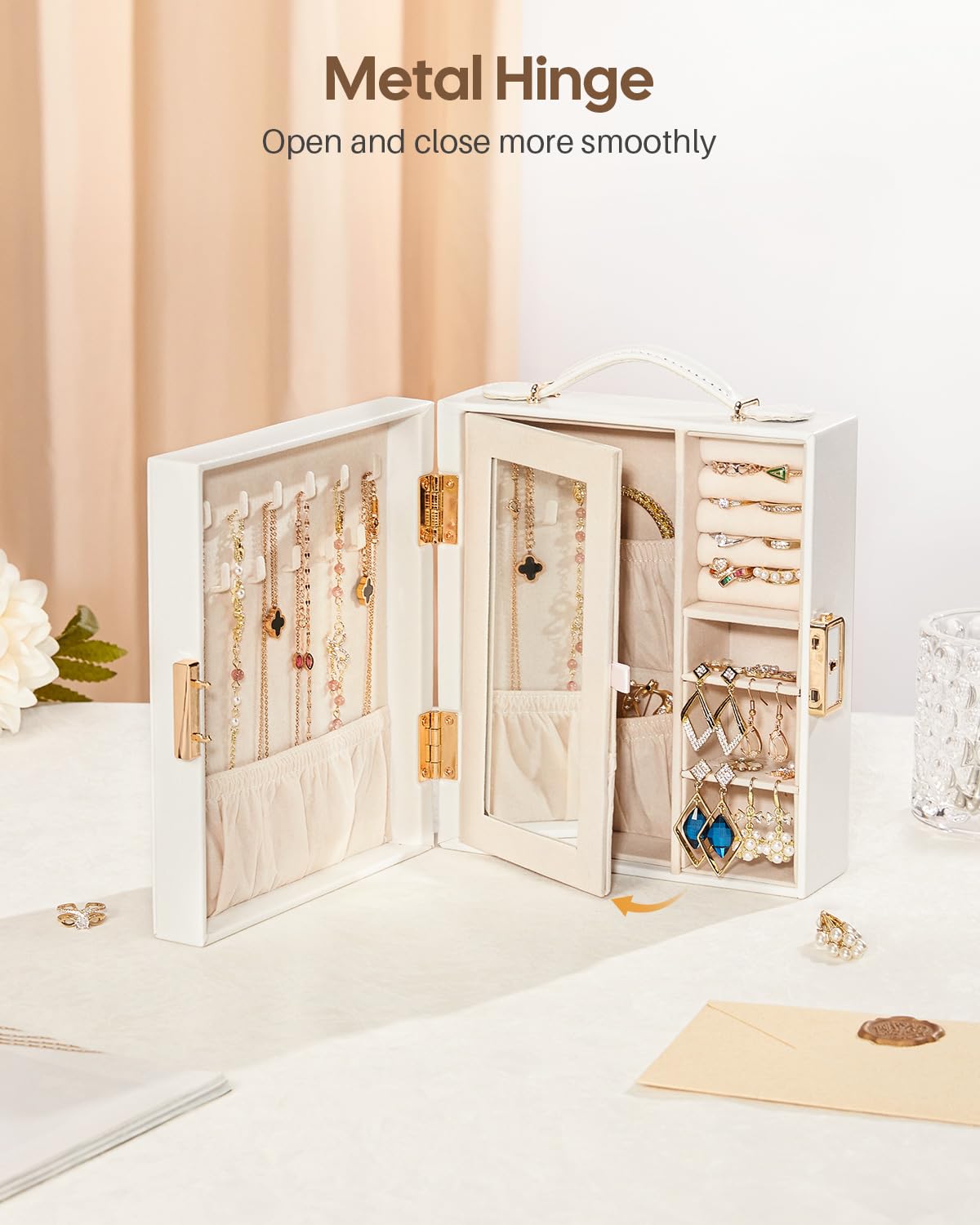 Portable Jewelry Case with Mirror for Travel