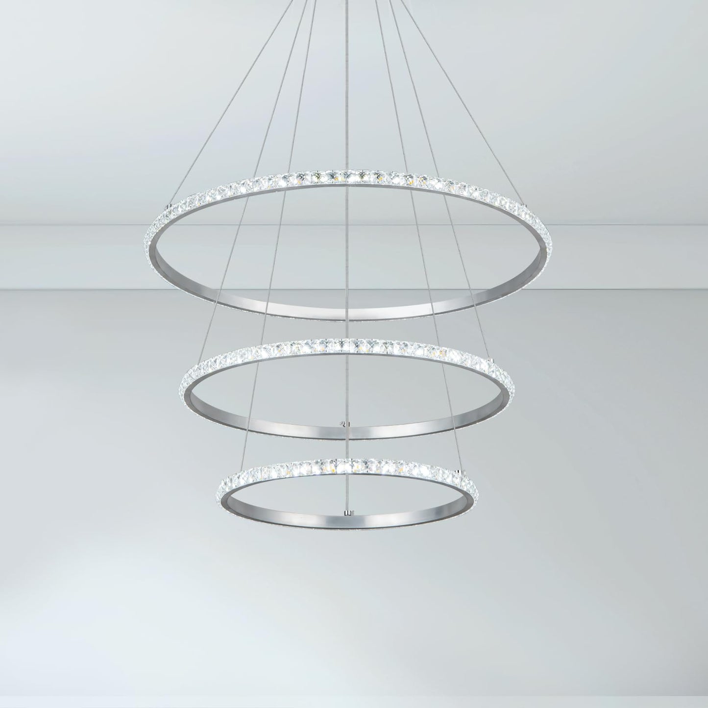 YONGYIPE LED Chandeliers Modern 3 Ring Chandelier Crystal Light Fixture Adjustable Pendant Lighting for Living Room Bedroom Dining Room (Cool White)