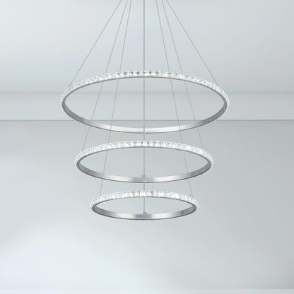 YONGYIPE LED Chandeliers Modern 3 Ring Chandelier Crystal Light Fixture Adjustable Pendant Lighting for Living Room Bedroom Dining Room (Cool White)
