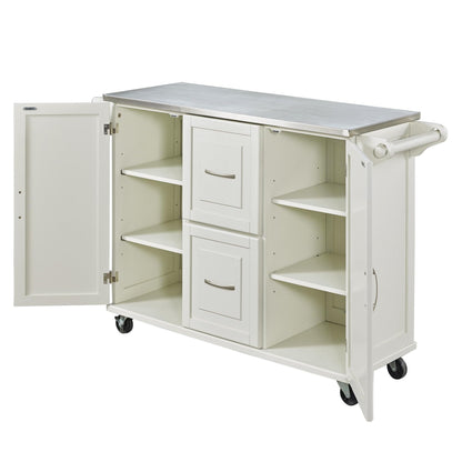 Homestyles Dolly Madison Off-White Mobile Kitchen Cart with Stainless Steel Top, 54 Inches Wide