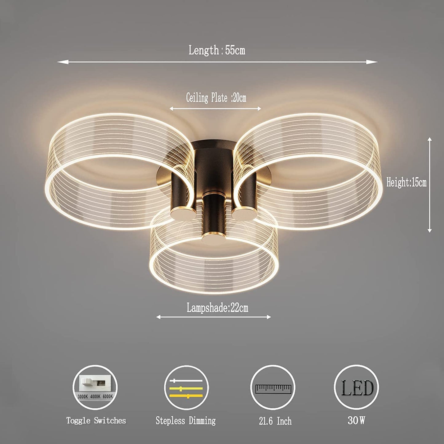 Dimming Flush Mount LED Ceiling Light 30W
