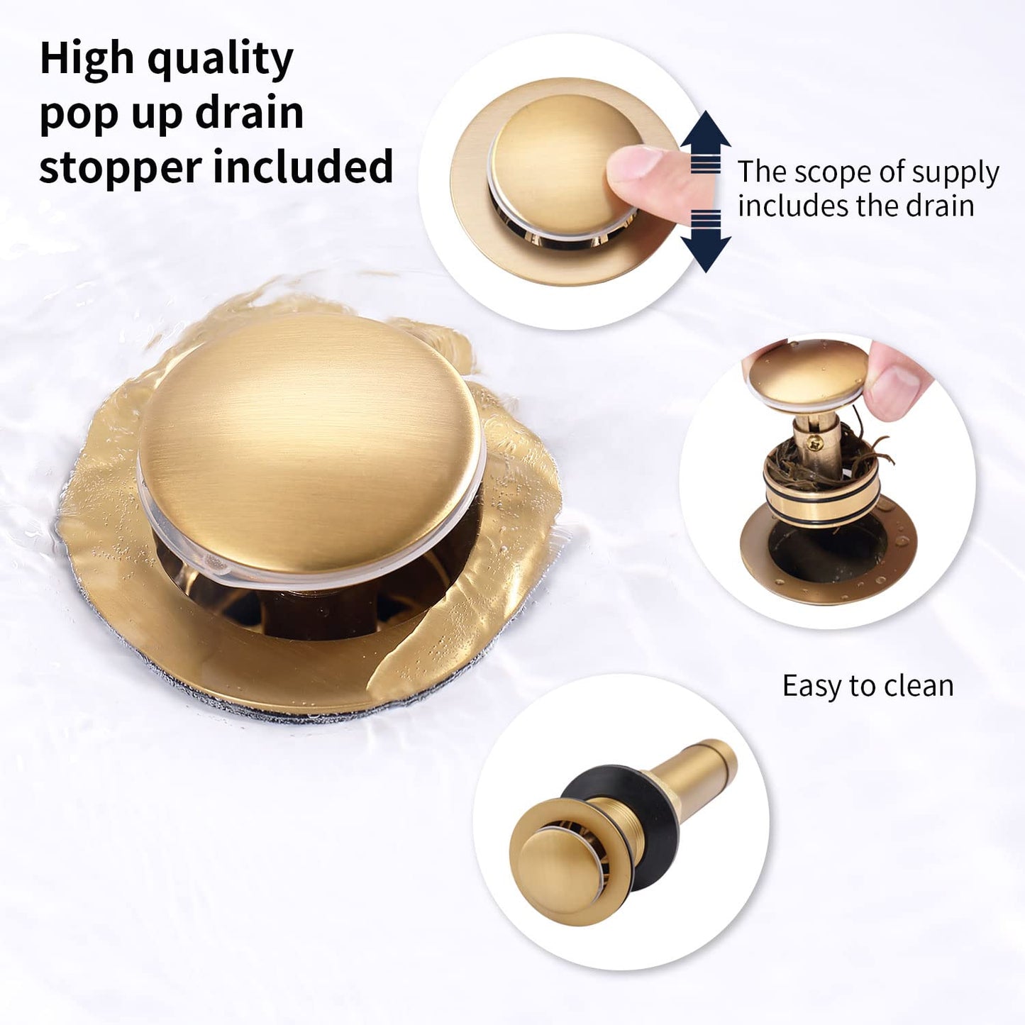 GELE Bathroom Faucet Brushed Gold with Pop up Drain & Supply Hoses 2-Handle 360 Degree High Arc Swivel Spout Centerset 4 Inch Vanity Sink Faucet
