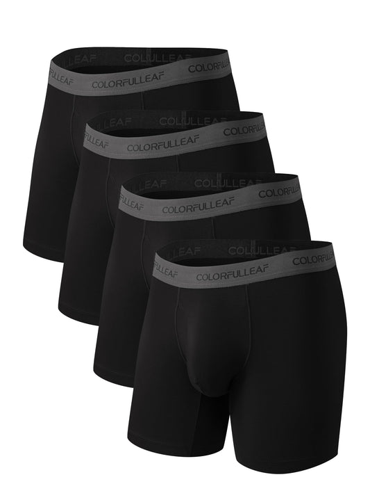 COLORFULLEAF Mens Underwear Soft Bamboo Rayon Boxer Briefs Breathable Open Fly Underwear Multipack(4,Black,Medium)