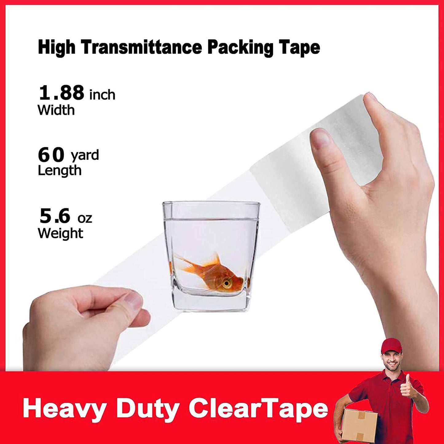 SCESSPACK Packing Tape(18 Rolls),2.0Mil Packaging Tape for Shipping Moving Sealing,1.88 Inch x 60 yd Per Roll,Total 1080 Yards