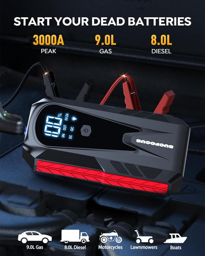 3000A Portable Jump Starter for Gas and Diesel