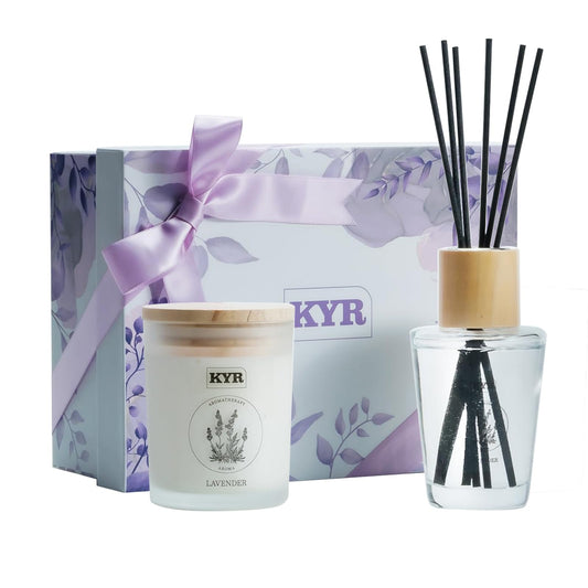 Gifts for Women - Scented Candles& Reed Diffusers for Home, Scent Fragrance Set for Bedroom Bathroom Home Décor(Lavender)