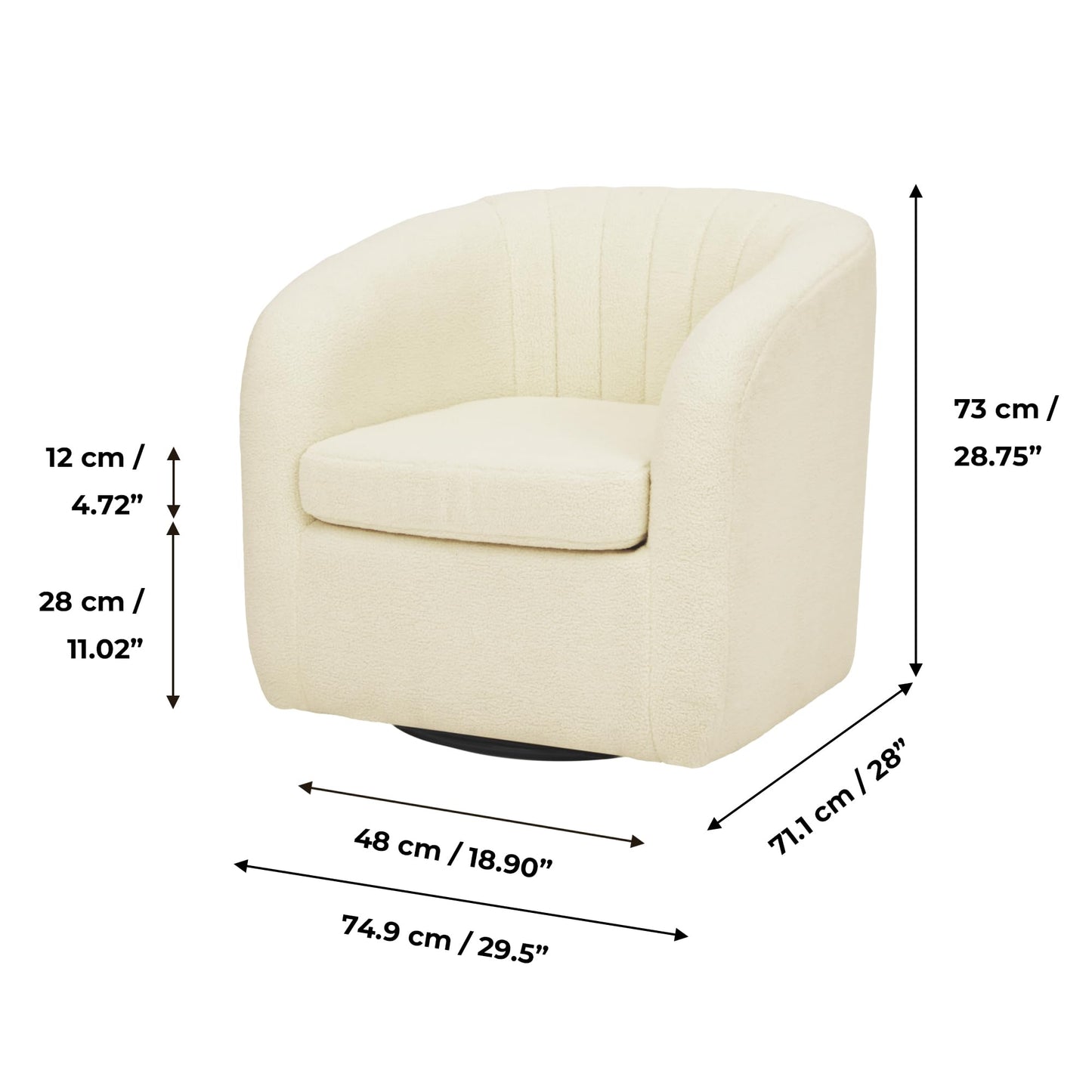 Teamson Home Monroe Faux Shearing 28.75" Swivel Tub Chair, Ivory