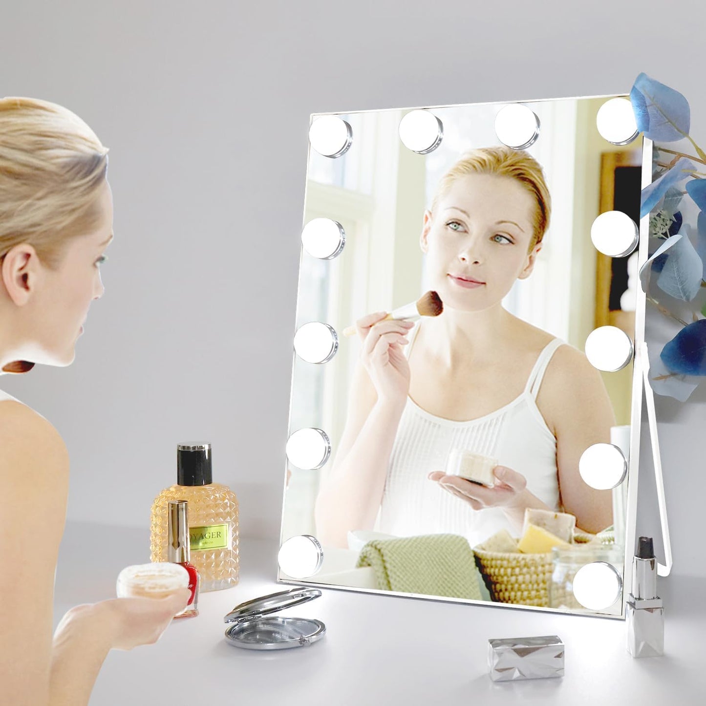 RAHYUN Makeup Mirror with Lights, Vanity Mirror with Lights Hollywood Style, 3 Color Modes, 12 Dimmable LED Bulbs, Touch Control, 360° Rotation, Lightweight & Elegant, 10"x 12"