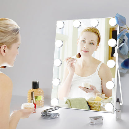 RAHYUN Makeup Mirror with Lights, Vanity Mirror with Lights Hollywood Style, 3 Color Modes, 12 Dimmable LED Bulbs, Touch Control, 360° Rotation, Lightweight & Elegant, 10"x 12"