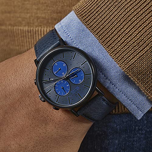 Timex Men's Fairfield Chrono 41mm Watch – Black Case & Blue Dial with Blue Genuine Leather Strap