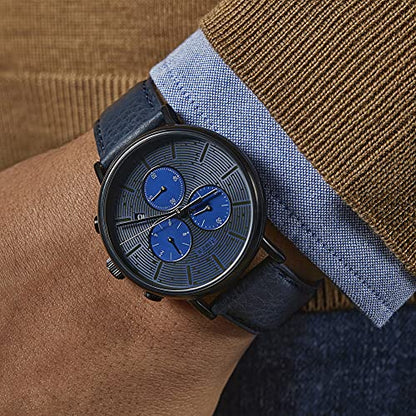 Timex Men's Fairfield Chrono 41mm Watch – Black Case & Blue Dial with Blue Genuine Leather Strap