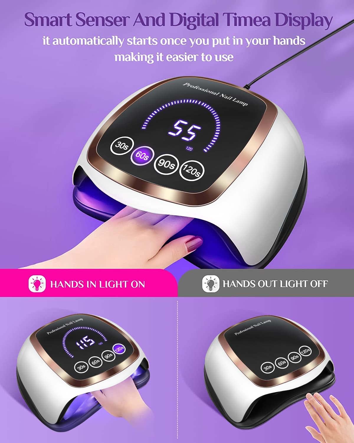 UV LED Nail Lamp 180W with LCD Display