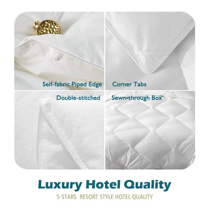 Cobnom Organic Feathers Down Comforter Twin Size, All Season Feathers Down Duvet Insert, Soft 100% Cotton Covered Bed Comforter Insert with Ties, Ivory White, 68x90