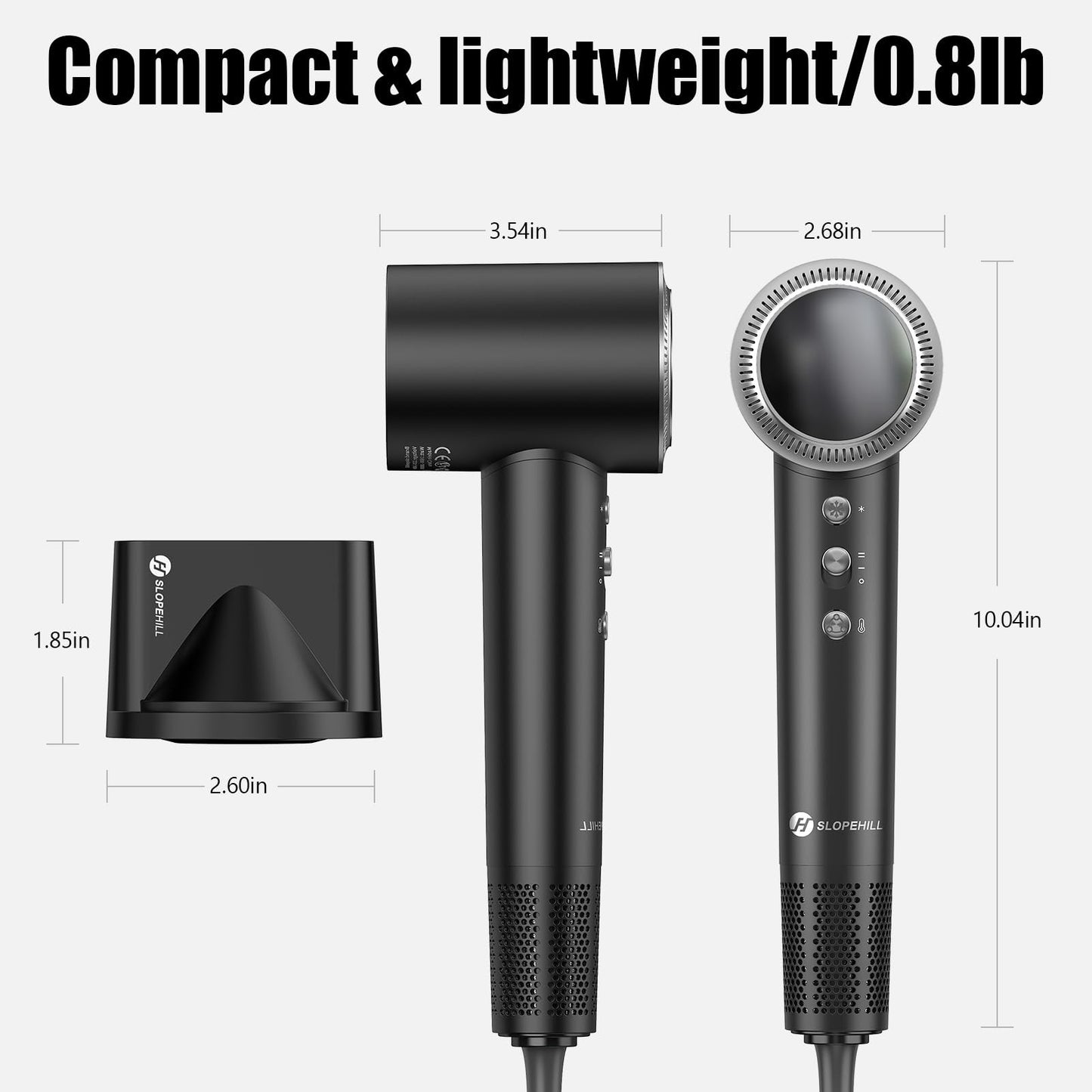 slopehill 160,000 RPM Professional Hair Dryer - 0.8lb Ultra-Lightweight, 6 Billion Ion Technology for 98% Frizz Reduction, AI Smart-Temp Control, Magnetic Attachments for All Hair Types