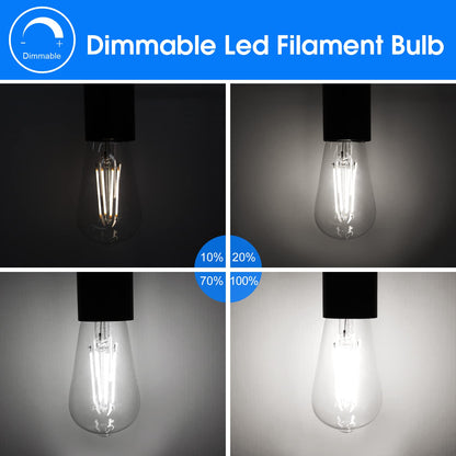 Energetic Dimmable LED Filament Light Bulbs, High Brightness, 8W, 60 Watt Equivalent, ST58 ST18, Daylight 5000K, Classic Clear Glass, 6 Pack