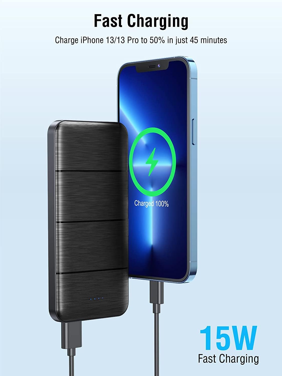 LOVELEDI Portable Charger,Power Bank, 15000mAh 2 USB Power Bank Output 5V3.1A Fast Charging Portable Charger Compatible with Smartphones and All USB Devices(Black)