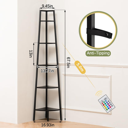 5-Tier Corner Shelf Stand with LED Lights