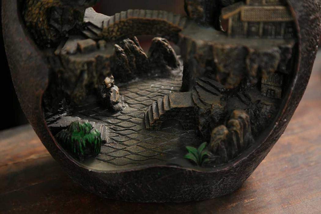 Landscape Backflow Incense Burner Cone Incense Burner Smoke Waterfall Resin Handmade Home Decor Gift Set with 120 Upgraded Cones,30 Incense Sticks,1Tweezer,1Mat