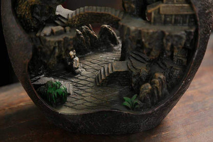 Landscape Backflow Incense Burner Cone Incense Burner Smoke Waterfall Resin Handmade Home Decor Gift Set with 120 Upgraded Cones,30 Incense Sticks,1Tweezer,1Mat