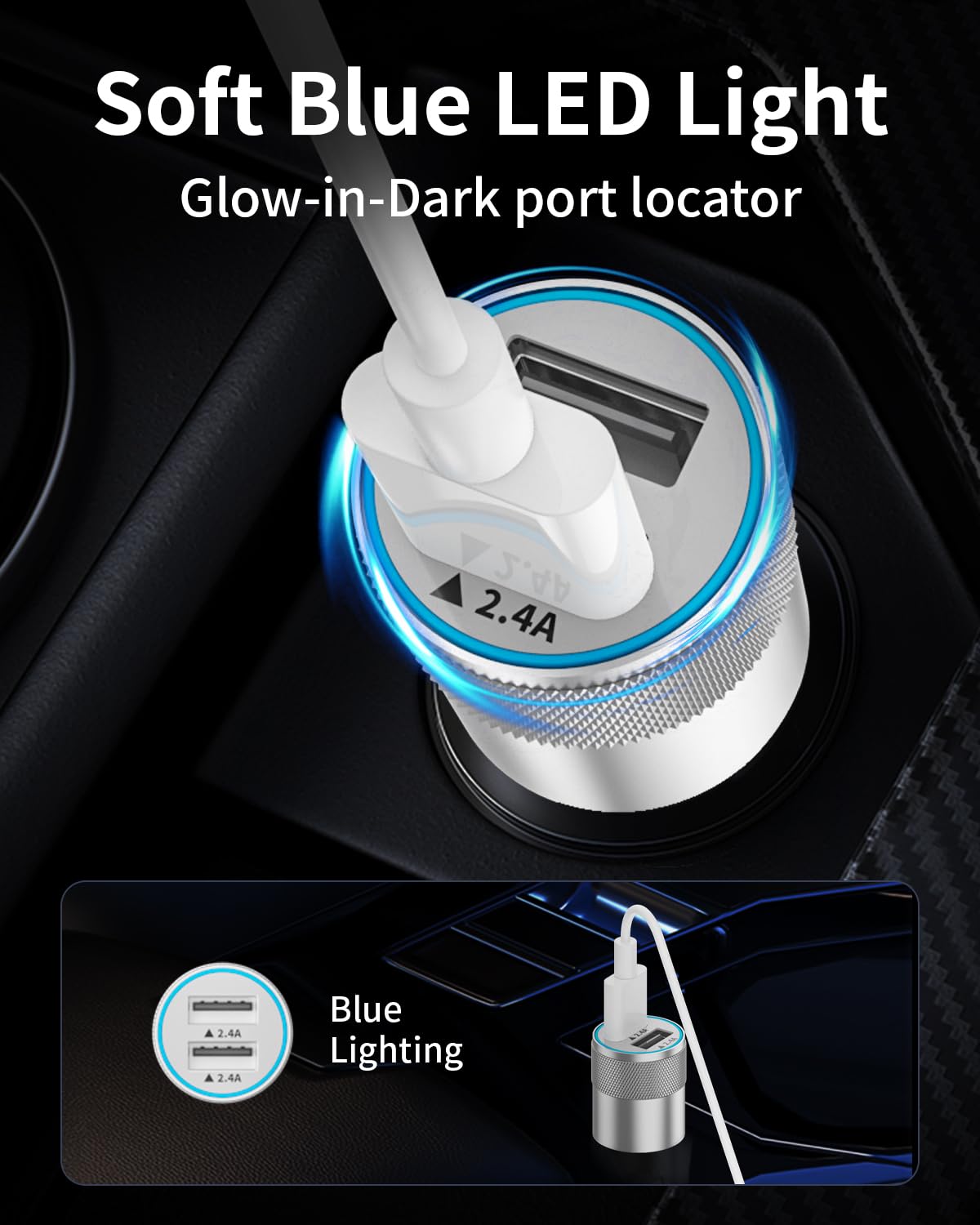 24W Dual USB Car Charger with 3FT Cables