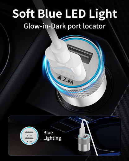 24W Dual USB Car Charger with 3FT Cables