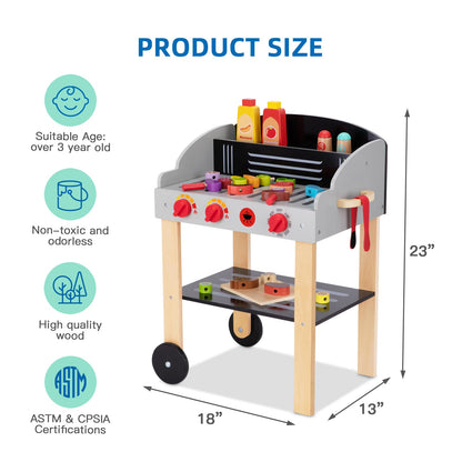 Kids Wooden Barbecue Grill Playset with Food