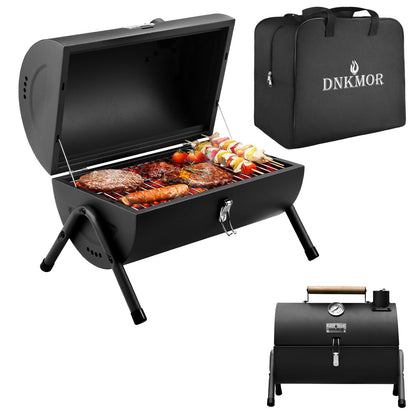 Portable Charcoal Grill, Tabletop Outdoor Barbecue Smoker, Small BBQ Grill for Outdoor Cooking Backyard Camping Picnics Beach by DNKMOR BLACK