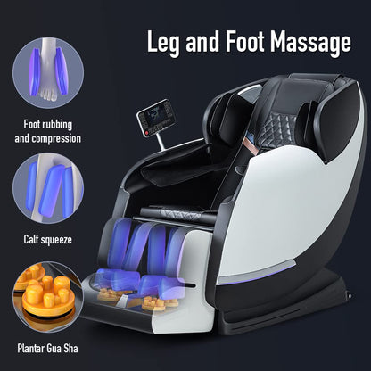 BONTEC Massage Chair Full Body Recliner - Zero Gravity with Heat and Shiatsu Foot Massage Office Chair LCD Touch Screen Display Bluetooth Speaker Airbags Foot Rollers (White)