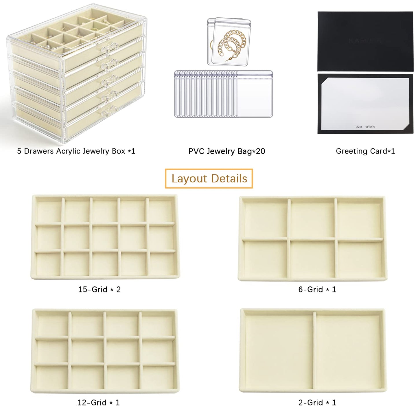 KAMIER Clear Jewelry Organizer with 20 Bags