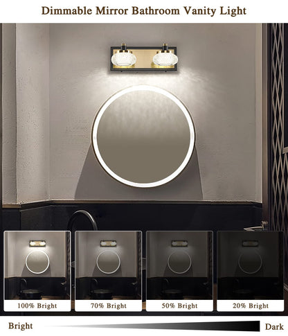 7Degobii 2-Light Bathroom Vanity Light Fixture Over Mirror Modern LED Acrylic Wall Lights for Bathroom 12" Inch Long Dimmable Black and Gold Color 4000K 10W 110V AC.