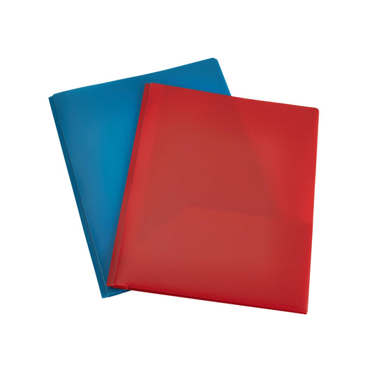 Amazon Basics Heavy Duty Plastic Folders with 2 Pockets for Letter Size Paper, Red and Blue, 2-Pack