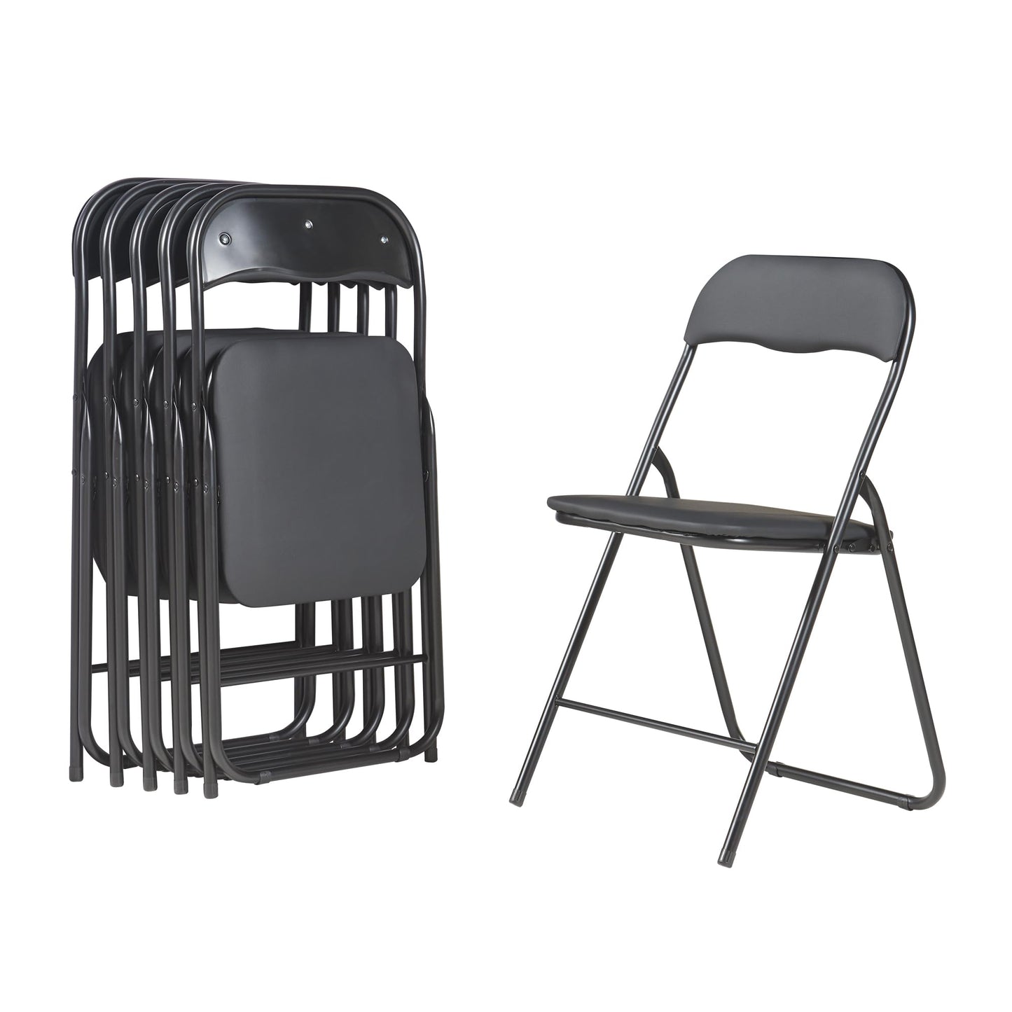 Panana Folding Chairs with Padded Cushion and Back, Metal Chairs for Home and Office,Indoor and Outdoor Foldable Chairs (Black, 6 Pack)