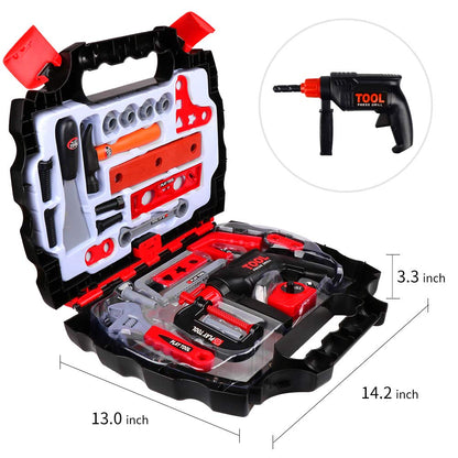 Toy Choi's Toddler Tool Set - 25pcs Pretend Play Kids Tool Case with Toy Drill, Toy Construction Tool Kit Accessories Toy Box Gift for Boys Girls Ages 3 , 4, 5, 6, 7 Years Old