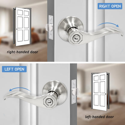 GOHATI Privacy Door Lever, Stain Nickel Interior Door Handle Keyless Wave Style Door Handle for Bedroom, 10 Pack