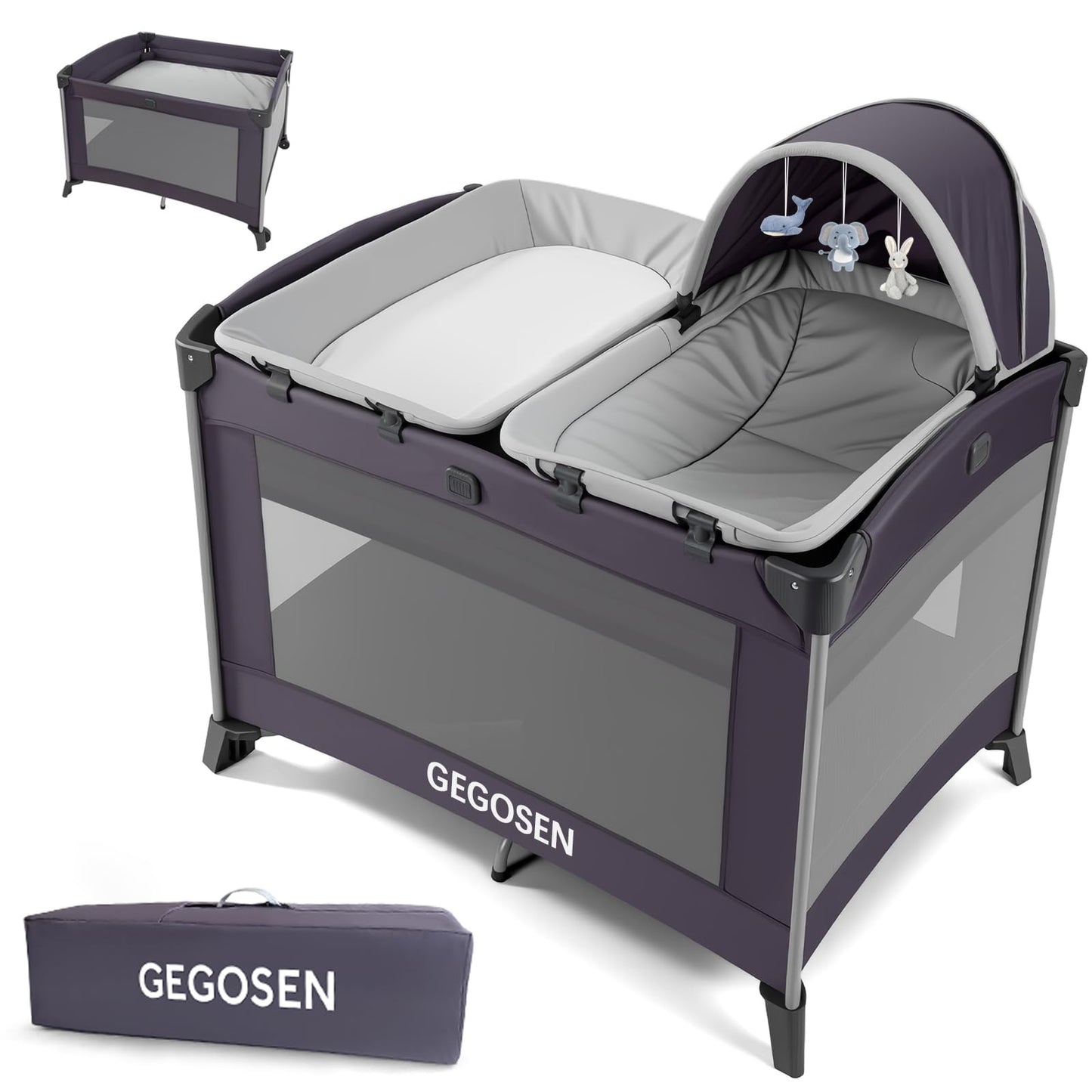 4-in-1 Portable Baby Playard with Bassinet & Canopy