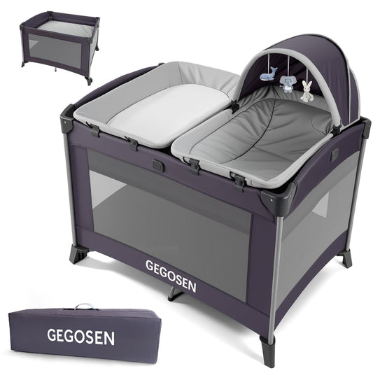 4-in-1 Portable Baby Playard with Bassinet & Canopy